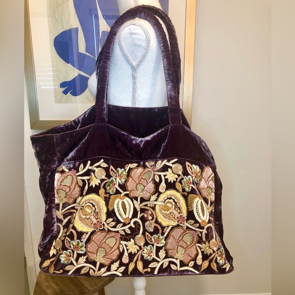 Anke Drechsel Handmade Velvet and Embroidered Tote - Picture 1 of 16